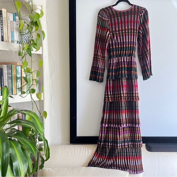 Cecilia Prado Deep V Tiered Multicolor Stripe Maxi Dress with Twist Front Size M - Picture 7 of 13